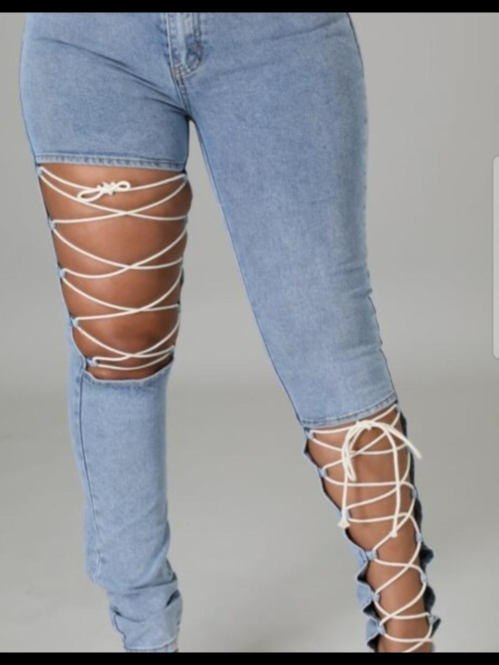 SHEIN Light Blue Lace-Up Skinny Jeans